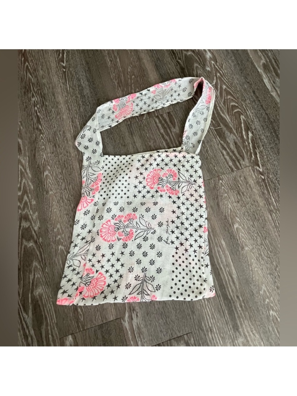 Free People Cream Shoulder Tote with Pink Floral Print